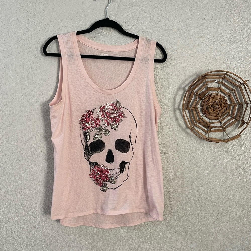 Express Sequin Skull Muscle Tank Size Large